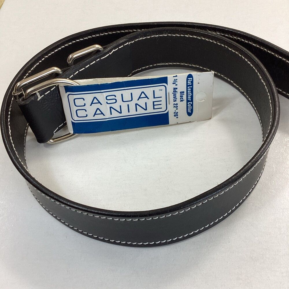 Casual Canine Dog Collar Size XL Adjustable Black Flat Leather New With Tags
